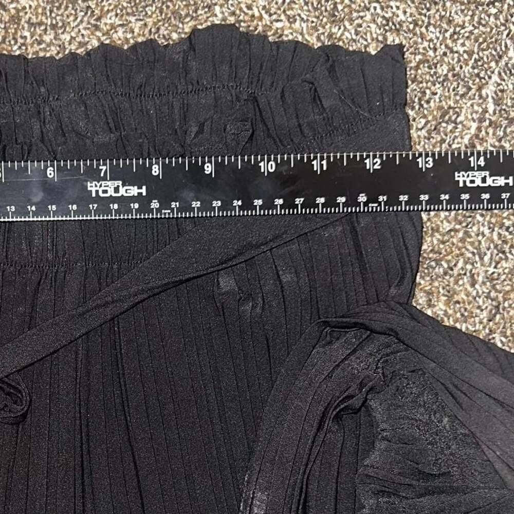 Bloom Seasons Black Light Weight Stretch Tie Waist Wide Leg Pleated Palazzo Pant - Picture 5 of 7